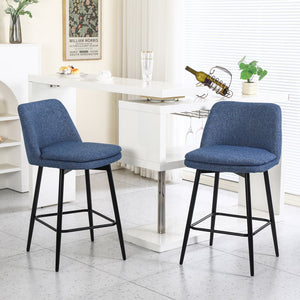 English Elm Counter Upholstered Swivel Bar Stools Set of 2 — Mid-Century Modern Comfort, 360° Rotation, Durable Metal Legs Blue W2200P233484