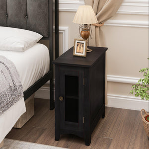 English Elm Rectangle Narrow End Table Washed Grey Veneer Mesh Door Industrial Farmhouse Accent Black W869P372490
