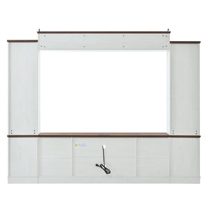 English Elm U-can Farmhouse Wall Unit with Barn Doors Built-in Power Outlets and Open Shelving White+Walnut SJ000154AAK