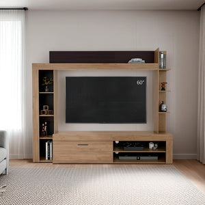 English Elm Entertainment Center Two Tone Oak Wengue Wall Unit with Open Shelving for Living Room B097S00239