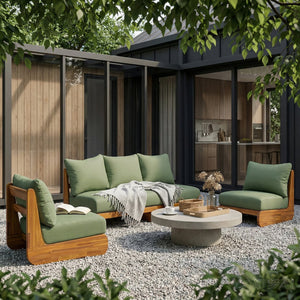 English Elm Outdoor Acacia Wood 5 Seat Chat Set with Teak Finish and Foam Filled Cushions N773OC00157G