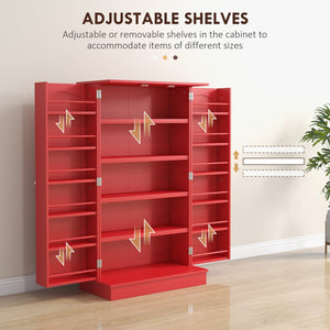 English Elm HOMCOM 41" Kitchen Pantry Storage Cabinet with 5-Tier Shelves, 12 Door Racks, Anti-Tip Straps, Sleek Design Red W2225P229098