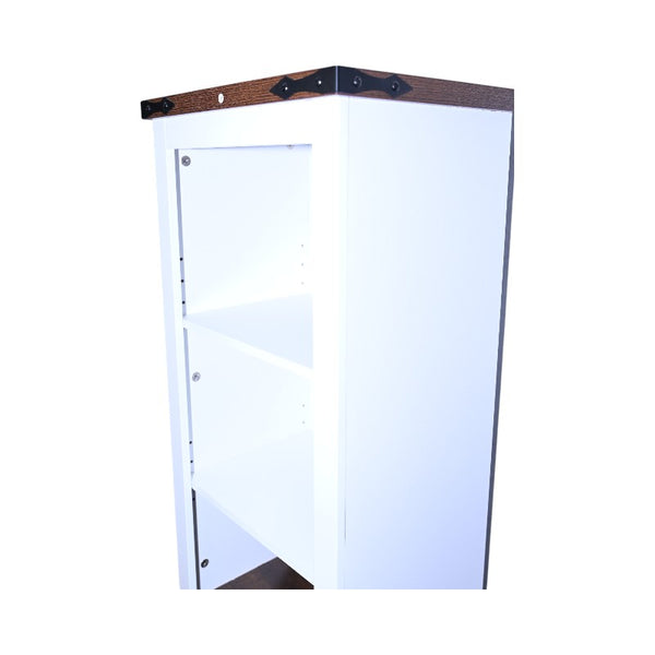 English Elm Narrow Farmhouse Bathroom Storage Cabinet with Adjustable Shelves, Drawer & Tall Linen Tower Design White+Walnut W1412P271793