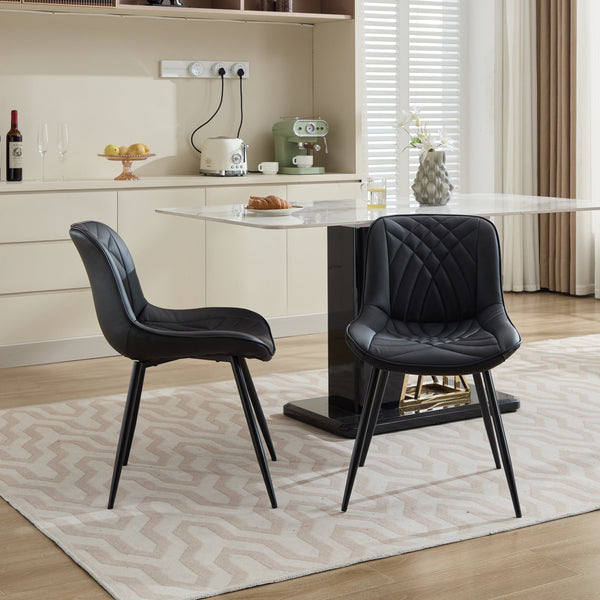 English Elm Dining Chairs Mid Century Modern Set of 2 with Curved Back Support, Perforated PU Upholstery, Cushioned Comfort and Floor-Protecting Adjustable Leg Caps Black W1143P254981