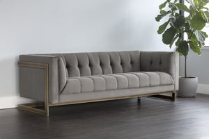 Sunpan Ekon Sofa - Boldly Refined Design with Deep Button Tufting and Rustic Bronze Steel Frame for Any Space Piccolo Pebble