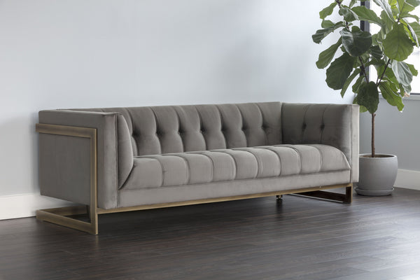Sunpan Ekon Sofa - Boldly Refined Design with Deep Button Tufting and Rustic Bronze Steel Frame for Any Space Piccolo Pebble