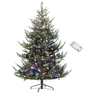 English Elm Homcom 7.5 Ft Prelit Nordic Pine Christmas Tree With 300 Dual-Color Leds - Elegant Holiday Centerpiece W2225P249638