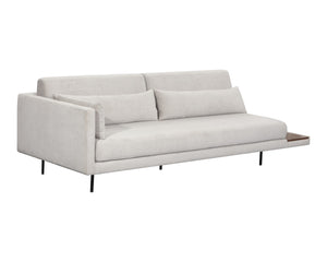 Sunpan Kalani Sofa - Modern Streamlined Design with Comfort Bolsters and Stylish Pine Wood Shelf Accent Danny Light Grey