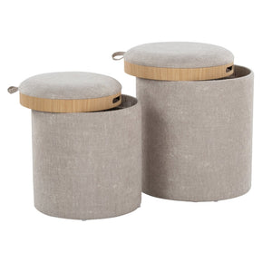 English Elm Tray Contemporary Nesting Ottoman Set - Light Brown Fabric & Natural Wood For Stylish Living Spaces B202P223751-GIGA