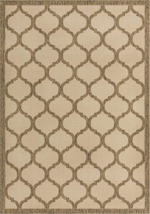 Unique Loom Outdoor Trellis Moroccan Machine Made Geometric Rug Beige and Brown, Beige/Brown 7' 1" x 10' 0"