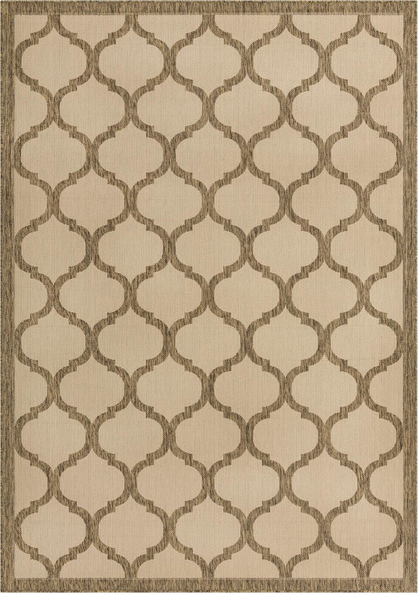 Unique Loom Outdoor Trellis Moroccan Machine Made Geometric Rug Beige and Brown, Beige/Brown 7' 1" x 10' 0"