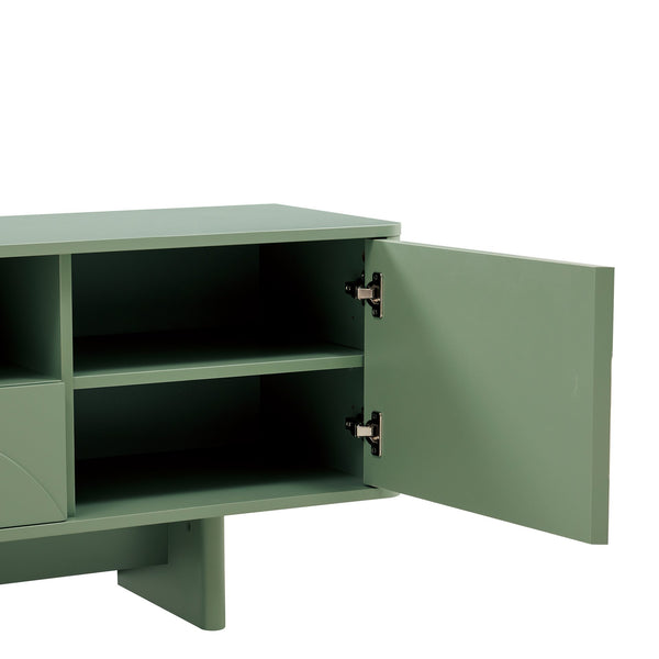 English Elm Ella Mid-Century 59" TV Stand with Cable Management, Adjustable Shelves, Drawer & Sled Legs Sage Green B365S00122