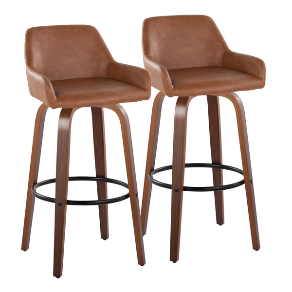 English Elm Daniella 30" Modern Fixed-Height Barstools With 360° Swivel, Walnut Wood & Camel Faux Leather - Set Of 2 B202S00555