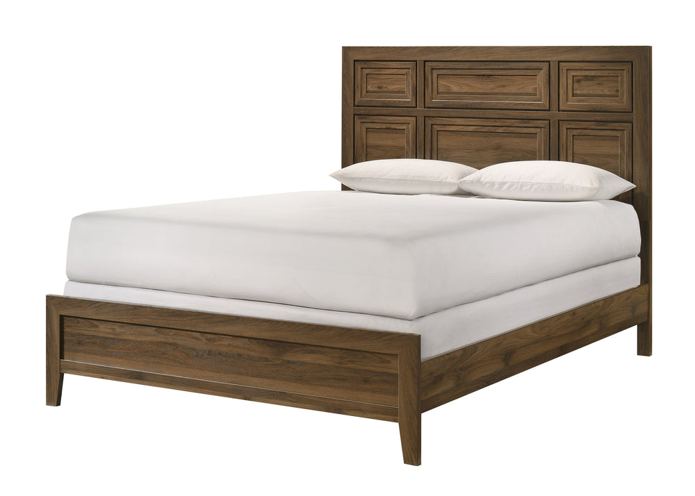 English Elm 3pc King Bedroom Set Recessed Wood Panel Bed with Matching Nightstands in Brown B2741S00940