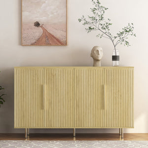 English Elm Wood Modern Buffet Cabinet Fluted Sideboard with Adjustable Shelves, Spacious Credenza & Bar Storage W1321P307871