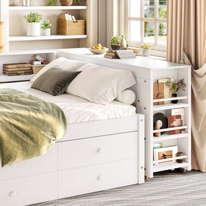 English Elm Twin Daybed Pine Frame with Trundle Desk Hutch Shelves and Storage for Kids Rooms White W1580S00461