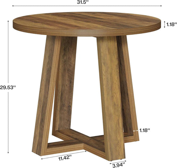 English Elm Compact Round Mdf Table Warm Brown Farmhouse Finish for Office or Living Room T3971P452197
