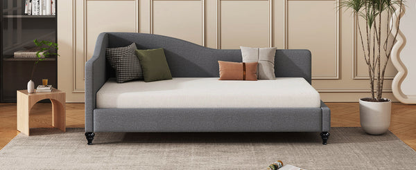 English Elm Twin L-Shaped Linen Daybed with Solid Wood Legs — Semi-Enclosed Modern Design, Durable Support Gray SF100145AAE