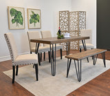 English Elm Amisos 6-Piece Dining Set, Hairpin Dining Table With 4 Chairs and A Wood Bench, 3 Color Options