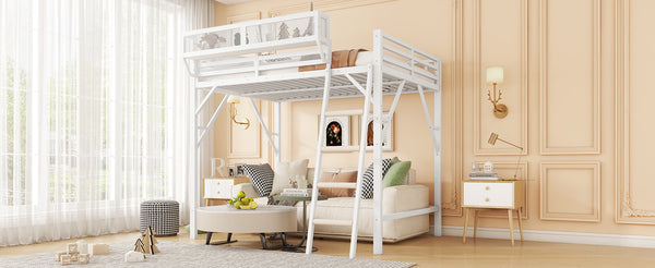English Elm Queen Metal High Loft Bed with Storage Shelf and Ladder for Teens Small Spaces W2580P351278