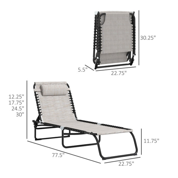 English Elm Outsunny Folding Chaise Lounge Chair Set Of 2 - Comfortable, Portable, 4-Position Reclining Chairs For Patio, Poolside, Beach & Camping W2225P229490-GIGA