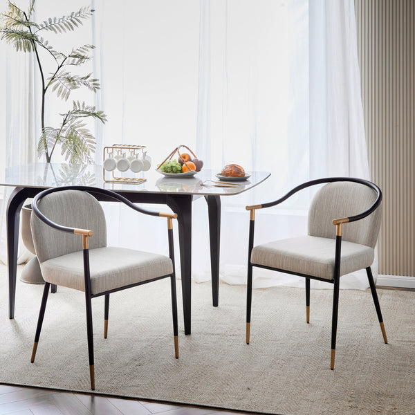 English Elm Christopher Knight Home® - Modern Upholstered Dining Chair with Gold-Tip Accents, Metal Armrests, Heathered Fabric, Set of Two Beige,Black 35.75 L x 22.75 W x 22.5 H N776P195378B