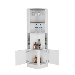 English Elm Corner Bar Cabinet Cleveland Eco White – Space-Saving Engineered Wood Corner Storage with Shelves, Durable Finish, Easy Assembly, Modern Living Room Appeal B092S00274