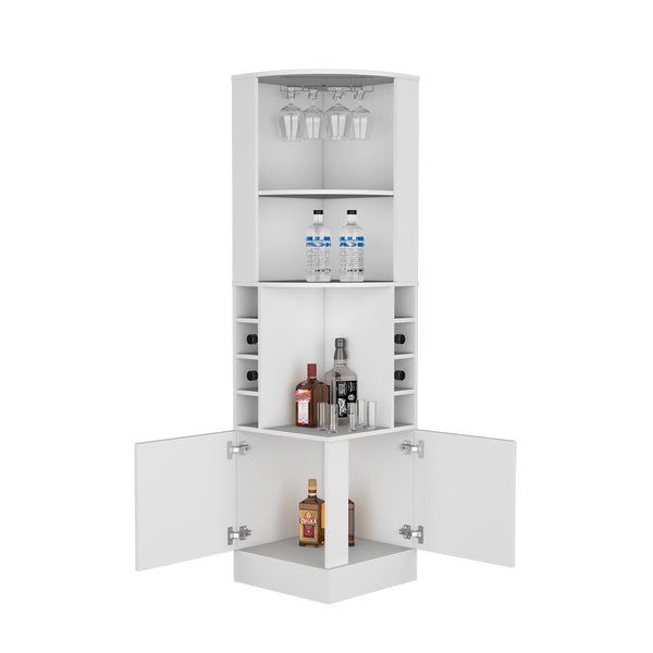 English Elm Corner Bar Cabinet Cleveland Eco White – Space-Saving Engineered Wood Corner Storage with Shelves, Durable Finish, Easy Assembly, Modern Living Room Appeal B092S00274