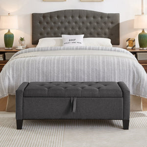 English Elm Ottoman Storage Bench Tufted Linen Upholstered Entryway Seat with Lift Top Shelf Dark Gray W2186P469998