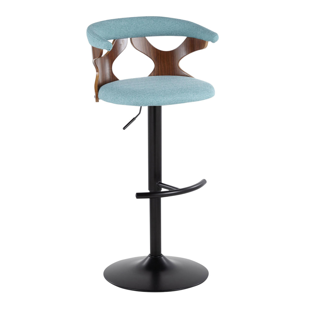 English Elm Gardenia Adjustable Barstool Set Of 2 - Modern Teal Fabric, Walnut Wood & Black Metal Swivel Stools B202S00857