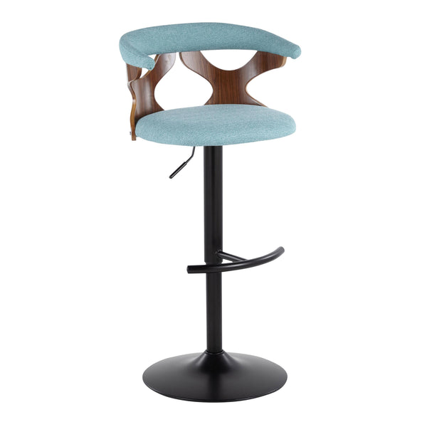 English Elm Gardenia Adjustable Barstool Set Of 2 - Modern Teal Fabric, Walnut Wood & Black Metal Swivel Stools B202S00857