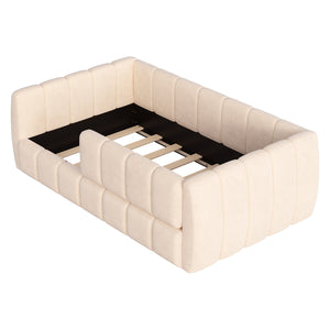 English Elm Upholstered Velvet Toddler Daybed with Removable Guardrails and Solid Slat Support Beige N899P452426A