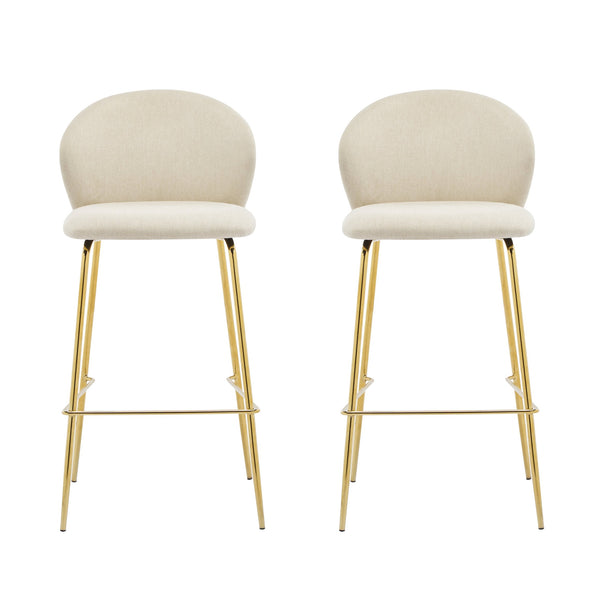 English Elm Christopher Knight Home® - Kira Upholstered Bar Stool Set of 2 — Stylish Low-Back Counter Seating with Cushioned Fabric and Metal Frame for Comfort and Stability Beige+Gold N775P263305B
