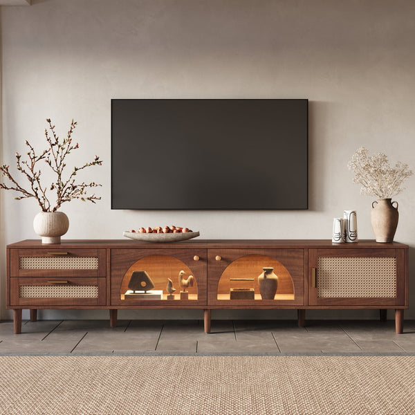 English Elm Rattan Door Media Console with Pine Legs Modern Farmhouse Tv Stand for Large Living Rooms N710P365042P