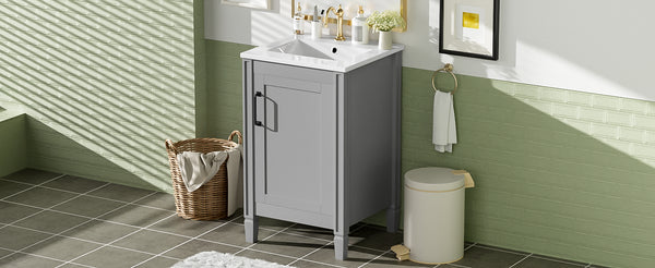 English Elm 20" Gray Bathroom Vanity with Ceramic Sink, Soft-Close Door, U-Shaped Adjustable Shelf & Door Storage Rack for Small Spaces N729P299364E