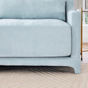 English Elm Four-Seater Sofa Set With Movable Ottoman, Ergonomic Chenille Design, Sky Blue For Stylish Living Spaces W714S01211