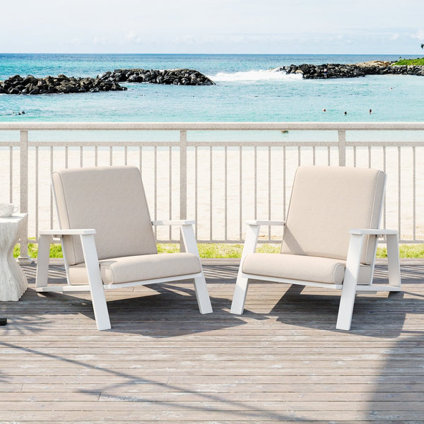 English Elm Christopher Knight Home® - Patio Lounge Chair Set Of 2 - Stylish White Acacia Wood Frame & Weather-Resistant Beige Cushions N779P291591W-2