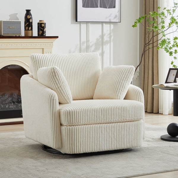 English Elm 40.55"w Oversized Swivel Lounge Chair Corduroy Upholstered Club Seat for Living Room Ivory W1298P202213