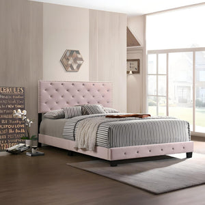 English Elm Chic Velvet Pink Transitional Full Bed with Durable Frame, 48"H x 58"W x 77"D, Bright Upholstery, Assembly Required B078108022