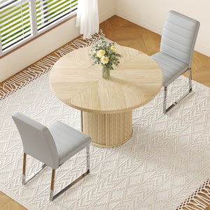 English Elm 2piece Round Pedestal Dining Set with Fluted Column Base Pu Chairs Storage Shelf W2920S00075