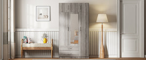 English Elm 3-door Mirrored Wardrobe with Full Length Dressing Mirror Drawers and Top Cabinet Gray LP006005AAE