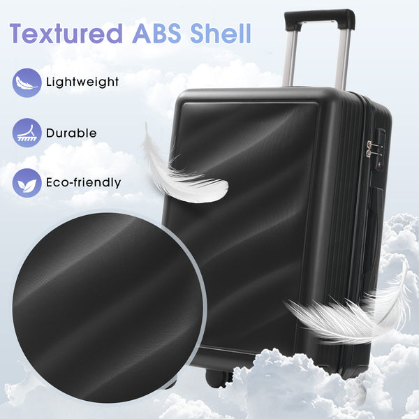 English Elm Luggage 3 Piece Hard Shell Abs Suitcase Set with Spinner Wheels and Tsa Lock Black N730P304620B