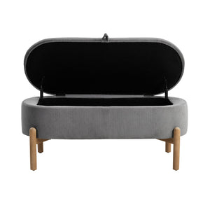 English Elm Storage Bench Corduroy Upholstered Lift Top Seat with Wood Legs Mid Century Bedroom Gray B011P298249
