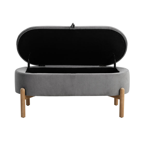 English Elm Storage Bench Corduroy Upholstered Lift Top Seat with Wood Legs Mid Century Bedroom Gray B011P298249