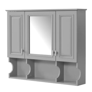 English Elm 35'' Modern Wall-Mounted Medicine Cabinet with Mirror, Hidden Storage and Open Shelves for Bath Gray N710P209443E