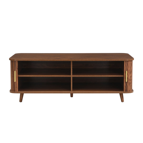 English Elm Modern Mid-century Coffee Table Tambour Doors Open Shelves Warm Wood Living Room Walnut N770P333553W
