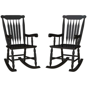 English Elm Outsunny Outdoor Rocking Chairs Set Of 2 - Classic Black Wood Rockers For Patios, Gardens & Balconies W2225P217107-GIGA