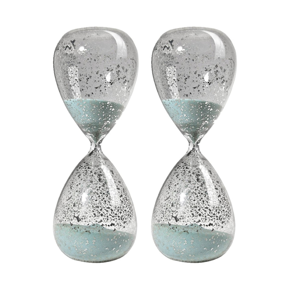English Elm Set Of 2 Elegant 10" Silvered Hourglasses With Jade Sand - Timeless Home Decor & Functional Timer W2078P278428-GIGA