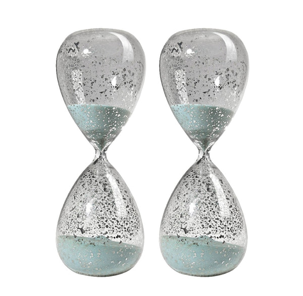 English Elm Set Of 2 Elegant 10" Silvered Hourglasses With Jade Sand - Timeless Home Decor & Functional Timer W2078P278428-GIGA
