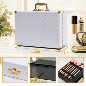 English Elm Portable Led Vanity Makeup Case Aluminum Travel Organizer with Mirror Lock Dividers W1550P163303